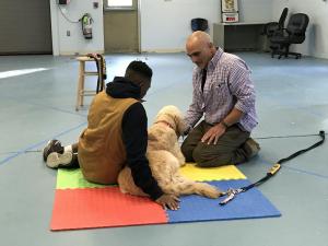 Students train rescue dogs in the Canine R&R program.  